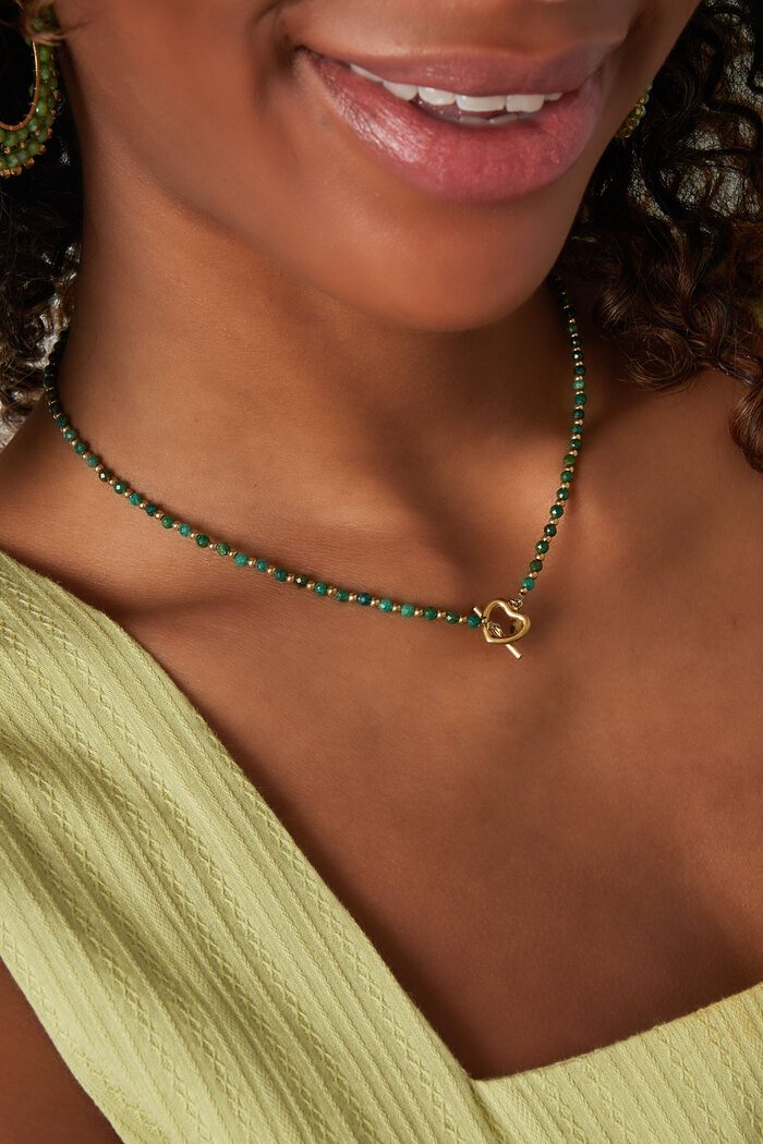Perlenkette mit Herzverschluss - Fuchsia Edelstahl Bild3